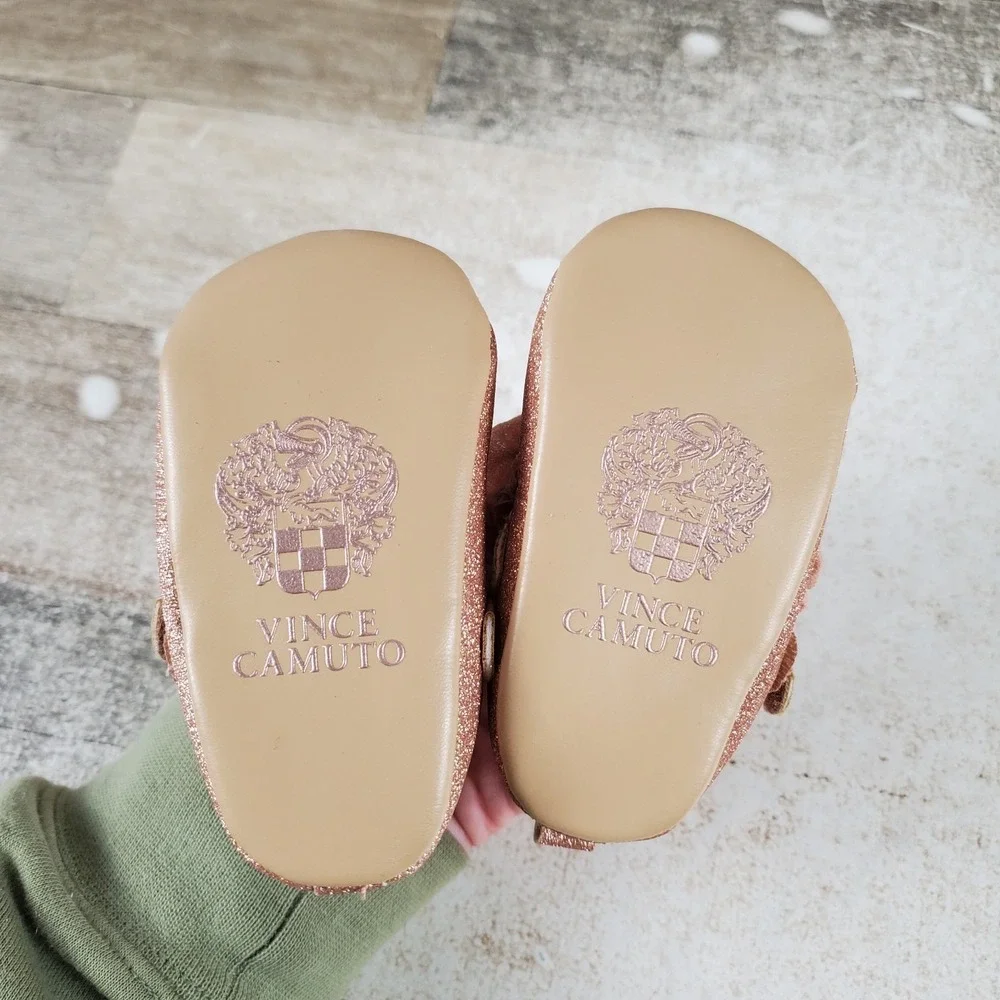 Vince Camuto Comuto Girls Flat Shoes Sz 1 Shimmering Pink Glitter Floral